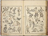 Random Sketches by Hokusai, Katsushika Hokusai (Japanese, Tokyo (Edo) 1760–1849 Tokyo (Edo)), Eight volumes of woodblock printed books; ink and color on paper, Japan