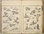 Random Sketches by Hokusai, Katsushika Hokusai (Japanese, Tokyo (Edo) 1760–1849 Tokyo (Edo)), Eight volumes of woodblock printed books; ink and color on paper, Japan
