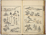 Random Sketches by Hokusai, Katsushika Hokusai (Japanese, Tokyo (Edo) 1760–1849 Tokyo (Edo)), Eight volumes of woodblock printed books; ink and color on paper, Japan