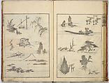 Random Sketches by Hokusai, Katsushika Hokusai (Japanese, Tokyo (Edo) 1760–1849 Tokyo (Edo)), Eight volumes of woodblock printed books; ink and color on paper, Japan