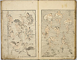 Random Sketches by Hokusai, Katsushika Hokusai (Japanese, Tokyo (Edo) 1760–1849 Tokyo (Edo)), Eight volumes of woodblock printed books; ink and color on paper, Japan
