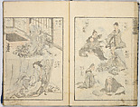 Random Sketches by Hokusai, Katsushika Hokusai (Japanese, Tokyo (Edo) 1760–1849 Tokyo (Edo)), Eight volumes of woodblock printed books; ink and color on paper, Japan