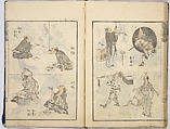 Random Sketches by Hokusai, Katsushika Hokusai (Japanese, Tokyo (Edo) 1760–1849 Tokyo (Edo)), Eight volumes of woodblock printed books; ink and color on paper, Japan