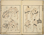 Random Sketches by Hokusai, Katsushika Hokusai (Japanese, Tokyo (Edo) 1760–1849 Tokyo (Edo)), Eight volumes of woodblock printed books; ink and color on paper, Japan