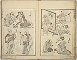Random Sketches by Hokusai, Katsushika Hokusai (Japanese, Tokyo (Edo) 1760–1849 Tokyo (Edo)), Eight volumes of woodblock printed books; ink and color on paper, Japan