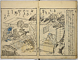 Picture Book of Japanese Poetry, Unidentified artist, Two volumes;
Vol. 1-11 double-page black and white prints with text
Vol. 2-11 double-page black and white prints with text, Japan