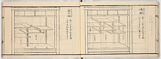 New Illustrated Manual of Shelves, 4 (Shinpan/Tana hinagata, yon), Ink on paper, Japan