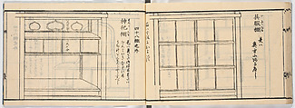 New Illustrated Manual of Shelves, 4 (Shinpan/Tana hinagata, yon), Ink on paper, Japan