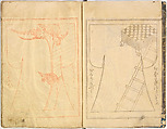 Kosode Pattern Book (On-Hiinagata)  vol. 1, One of a set of two woodblock-printed books; ink and red color on paper, Japan