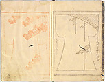Kosode Pattern Book (On-Hiinagata)  vol. 1, One of a set of two woodblock-printed books; ink and red color on paper, Japan