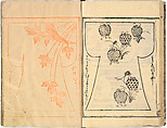 Kosode Pattern Book (On-Hiinagata)  vol. 1, One of a set of two woodblock-printed books; ink and red color on paper, Japan