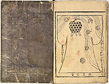 Kosode Pattern Book (On-Hiinagata)  vol. 1, One of a set of two woodblock-printed books; ink and red color on paper, Japan