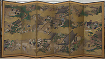 Essays in Idleness (Tsurezuregusa), Unidentified artist, Pair of six-panel folding screens; ink, colors, and gold on paper, Japan