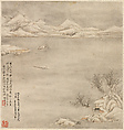 Evening Bell from a Mist-Enshrouded Temple, from Eight Views of Xiao and Xiang, Liu Yanchong (Chinese, 1808–1847), Album of eight leaves; ink and color on paper, China