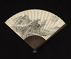 Mountain Pavillion after Rain, Lu Hui (Chinese, 1851–1920), Folding fan; ink on paper, China