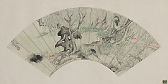 Woman in a garden, in the style of Qian Du (ca. 1764–1844), Yu Yuan  Chinese, Framed fan; ink and color on paper, China