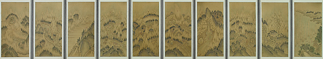 Mount Geumgang, Unidentified artist, Ten-panel folding screen; ink on paper, Korea