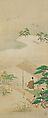 Murasaki Shikibu, Genji at Suma, and Genji at Akashi (Murasaki Shikibu, Suma, Akashi zu), Tosa Mitsunari (Japanese, 1646–1710), Triptych of hanging scrolls; ink and color on silk, Japan