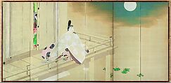 The Uji Princesses (Uji no Miya no himegimi-tachi), Matsuoka Eikyū (Japanese, 1881–1938), Pair of six-panel folding screens; color on silk, Japan