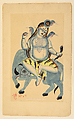 Shiva seated on the bull Nandin, Watercolor on paper, India, Kalighat district, Kolkata, West Bengal