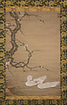 Plum Tree and Waterfowl, Attributed to Kano Masanobu 狩野正信 (Japanese, ca. 1434–ca. 1530), Hanging scroll; ink and color on paper, Japan