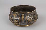 Incense burner with floral pattern, Copper alloy, parcel gilding, and silvering, China