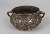 Incense burner with floral pattern, Copper alloy, parcel gilding, and silvering, China