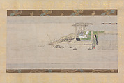 Scene from A Long Tale for an Autumn Night, Section of a handscroll, remounted as a hanging scroll; ink, color, and gold on paper, Japan