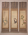 Daoist Immortal Liu Hai and Peonies
, Sō Shiseki  Japanese, Triptych of hanging scrolls; ink and color on silk, Japan