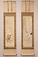 Heron under Willow (R); Winter Peony (L), Watanabe Seitei  Japanese, Pair of hanging scrolls: ink and color on silk, Japan
