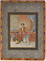 Portrait of Colonel Ranabir Singh Thapa, Bhajuman Chitrkar  Nepalese, Opaque watercolors with gold on paper, laid down in an album page with ornamental margins and border, Nepal, Kathmandu