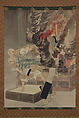 The Fury of Monk Raigō, Kobayashi Kiyochika (Japanese, 1847–1915), Hanging scroll; ink, color, and gold paint on silk, Japan