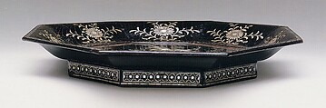 Dish with Flowering Plum and Birds, Black lacquer with mother-of-pearl inlay, China