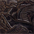 Dish with long-tailed birds and flowers, Carved black lacquer, China
