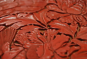 Dish with peafowls and peonies, Carved red lacquer, China