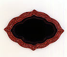 Lozenge-shaped dish with garden scene, Carved red lacquer, China