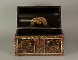 Coffer in Nanban (Southern Barbarian) Style, Gold maki-e and mother-of-pearl inlay on black lacquer; gilt-bronze fittings, Japan