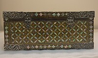 Portable Nanban Box, Lacquered wood with gold, silver hiramaki-e, and mother-of-pearl inlay; silver fittings, Japan