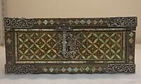 Portable Nanban Box, Lacquered wood with gold, silver hiramaki-e, and mother-of-pearl inlay; silver fittings, Japan