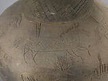 Long-necked jar with horse decoration, Stoneware with incised design and incidental ash glaze, Korea