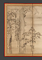 Cypresses, Ikeda Koson (Japanese, 1803–1868), Two-panel folding screen; ink on paper, Japan