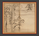 Cypresses, Ikeda Koson (Japanese, 1803–1868), Two-panel folding screen; ink on paper, Japan