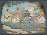 Travelers Making Music, Nainsukh Indian, Opaque watercolor on paper, India, Himachal Pradesh, Guler