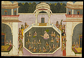 Maharaja Vijai Singh Bathes with a Woman of the Court at Nagaur Palace, Opaque watercolor with gold and silver on paper, India, Rajasthan, Jodhpur