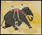 Elephant at a Gallop, Opaque watercolor, ink, and charcoal on paper, India, Rajasthan, Kota