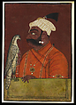 Maharaja Suraj Mal with a Hawk, Opaque watercolor with gold on paper, India, Himachal Pradesh, Nurpur