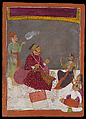 Maharaja Dhiraj Singh Enjoying Evening Entertainment, Opaque watercolor with gold on paper, India, Madhya Pradesh, Raghugarh