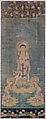 Welcoming Descent of Amida, the Buddha of Limitless Light, with Bodhisattvas Kannon and Seishi, Framed panel; embroidered silk and possibly human hair, Japan