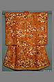 Over Robe (Uchikake) with Fans and Flowers, Silk and metallic-thread embroidery on resist-dyed silk satin damask (rinzu), Japan
