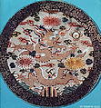 Festival badge with five-clawed dragon surrounded by chrysanthemums, Embroidered silk gauze, China
